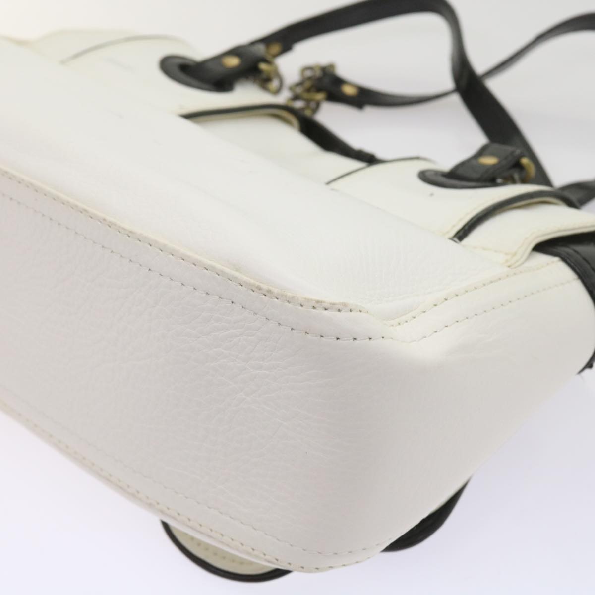 FENDI Hand Bag Leather Black White 65124