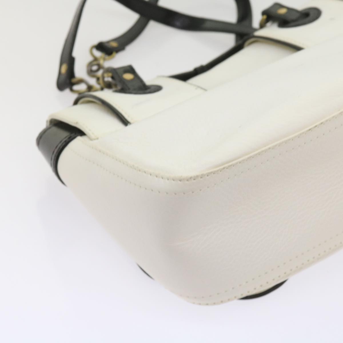 FENDI Hand Bag Leather Black White 65124