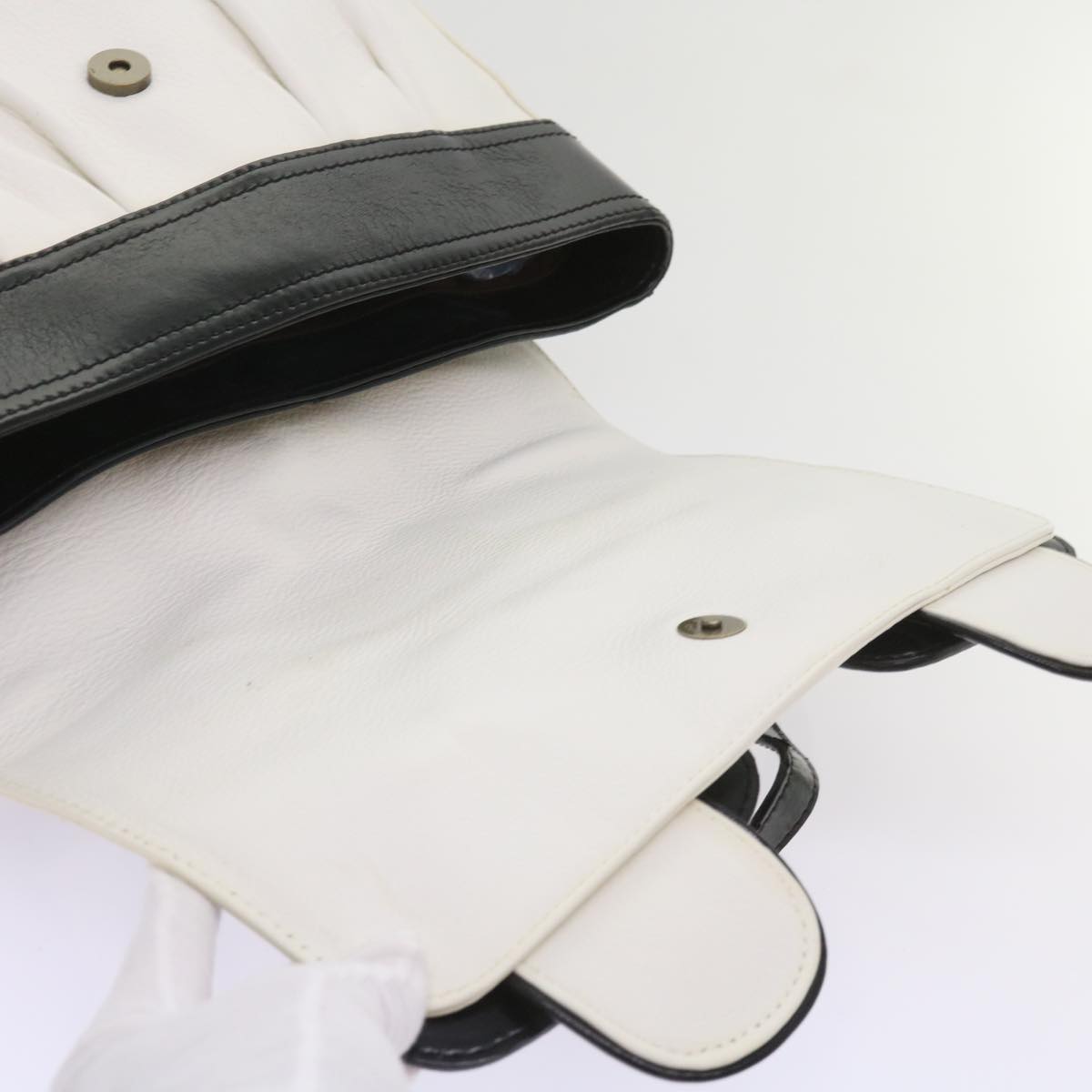 FENDI Hand Bag Leather Black White 65124