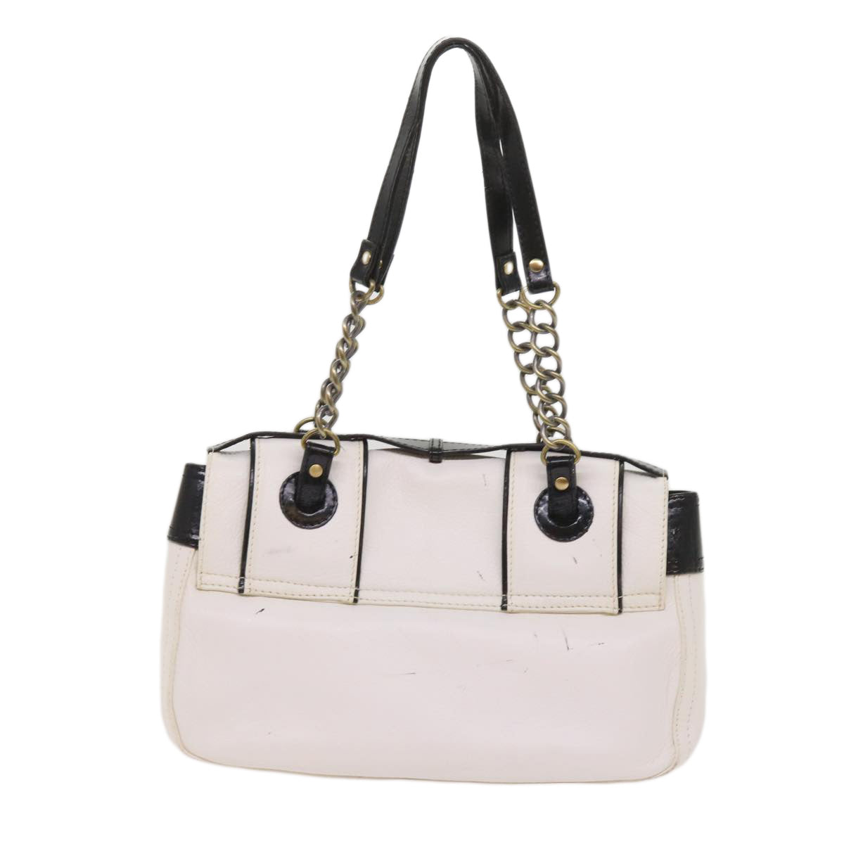 FENDI Hand Bag Leather Black White 65124