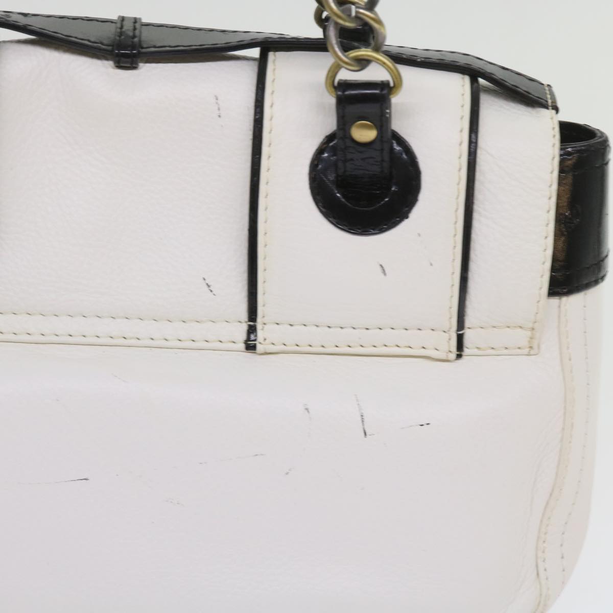 FENDI Hand Bag Leather Black White 65124