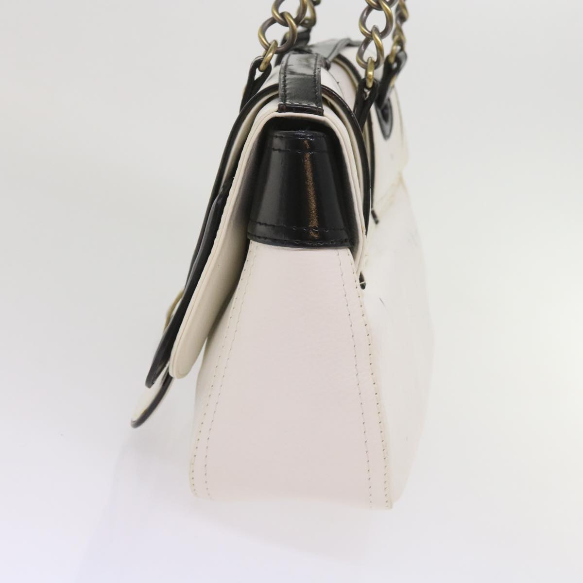 FENDI Hand Bag Leather Black White 65124