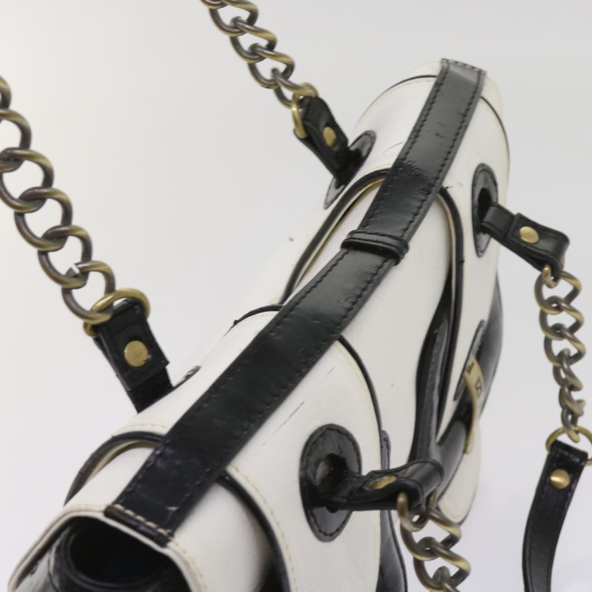 FENDI Hand Bag Leather Black White 65124