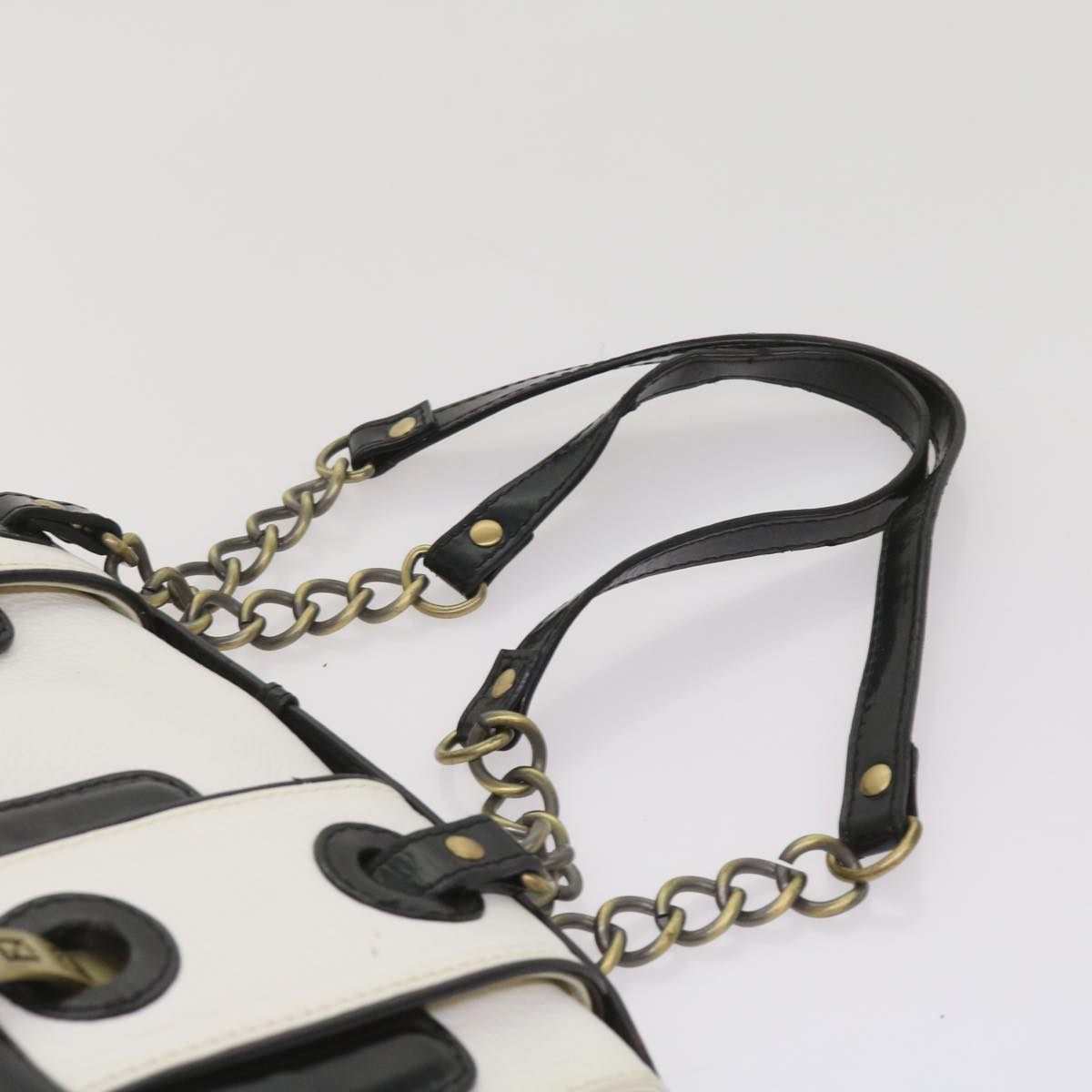 FENDI Hand Bag Leather Black White 65124