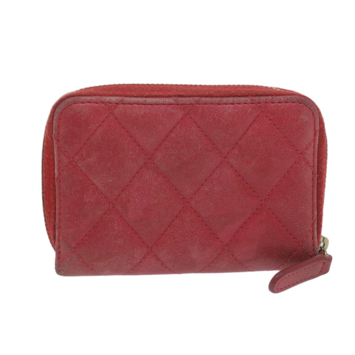 CHANEL Matelasse Coin Purse Lamb Skin Red CC 65239