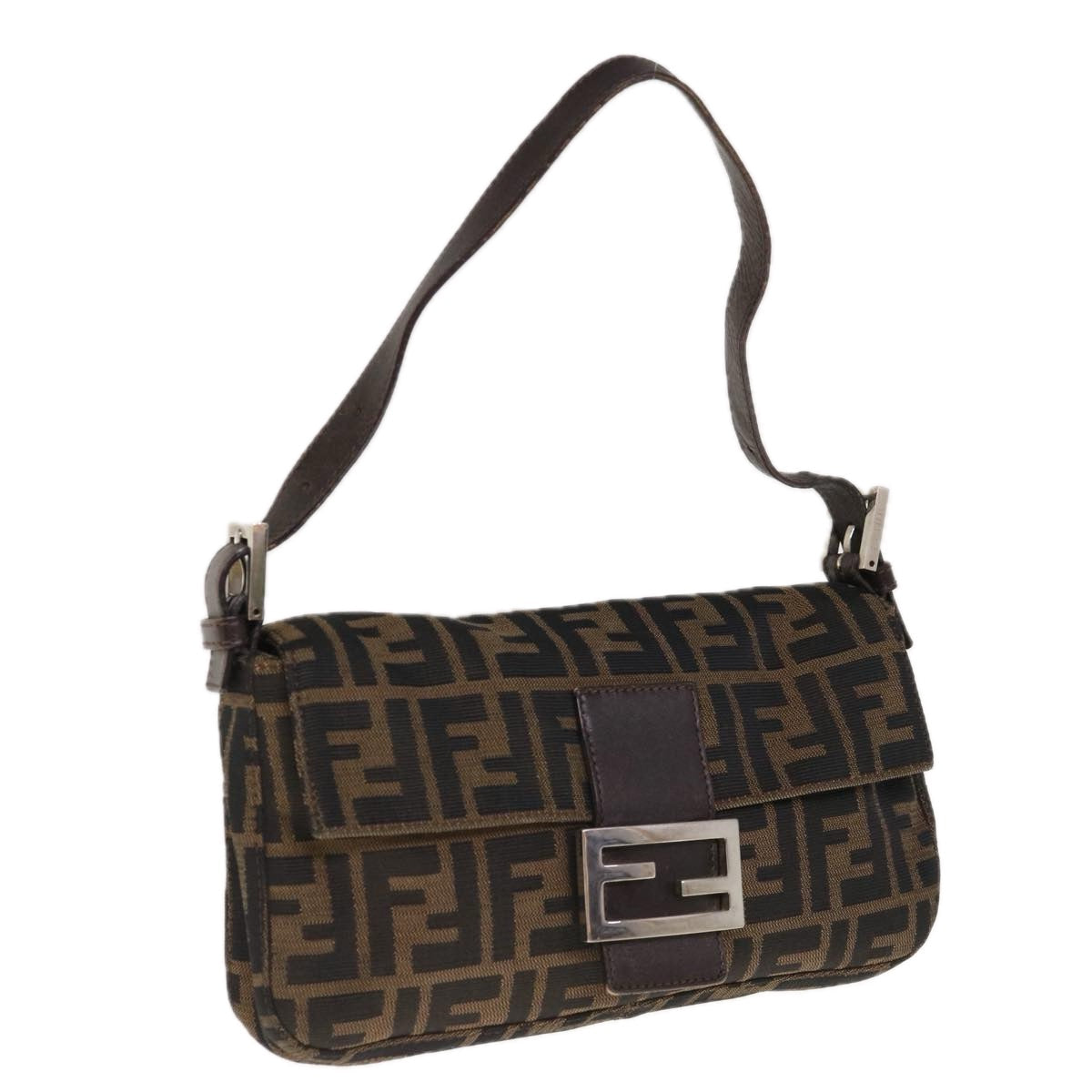 FENDI Zucca Canvas Mamma Baguette Shoulder Bag Brown Black 65243A