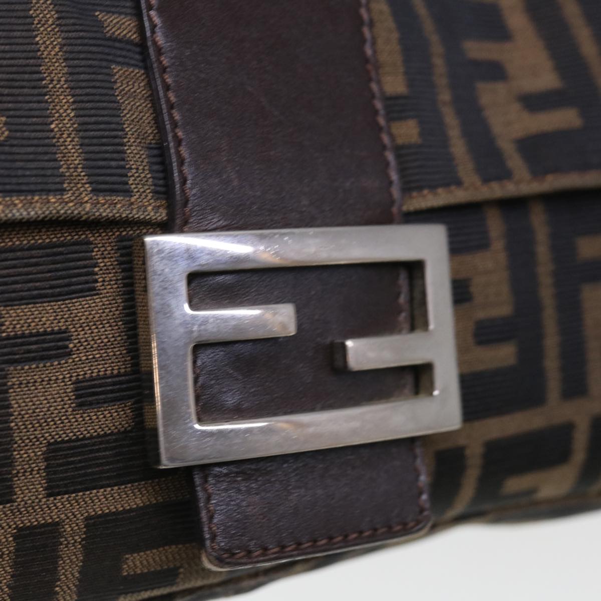 FENDI Zucca Canvas Mamma Baguette Shoulder Bag Brown Black 65243A