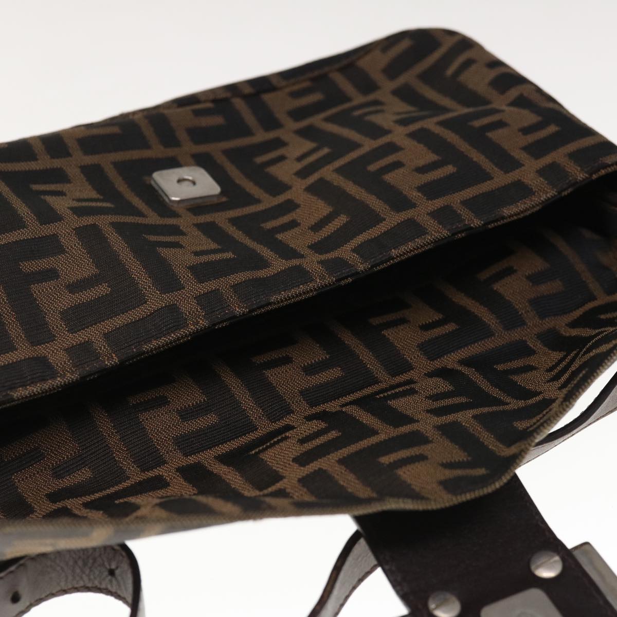 FENDI Zucca Canvas Mamma Baguette Shoulder Bag Brown Black 65243A