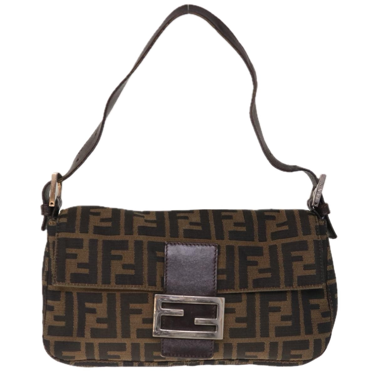 FENDI Zucca Canvas Mamma Baguette Shoulder Bag Brown Black 65243A