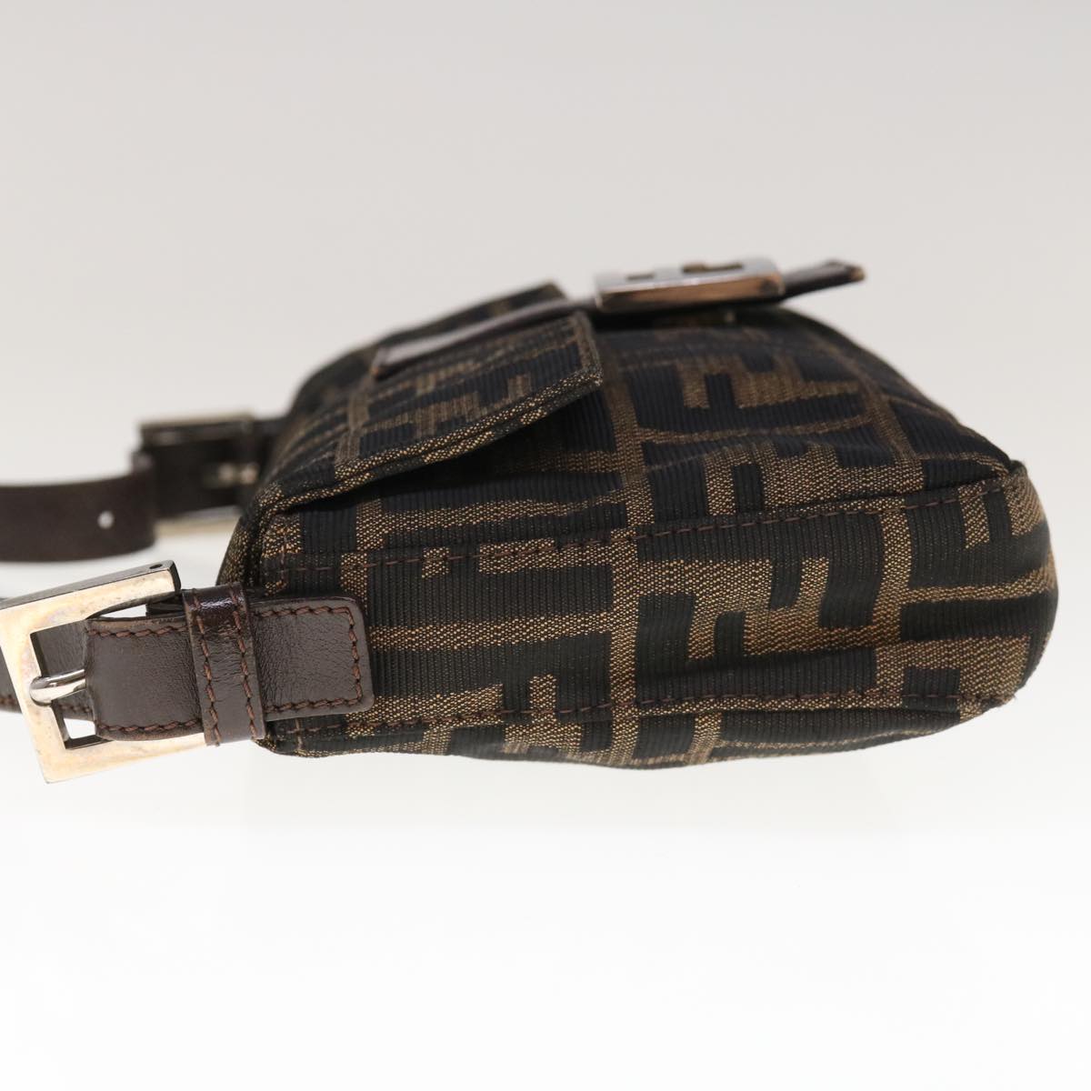 FENDI Zucca Canvas Mamma Baguette Shoulder Bag Brown Black 65243A