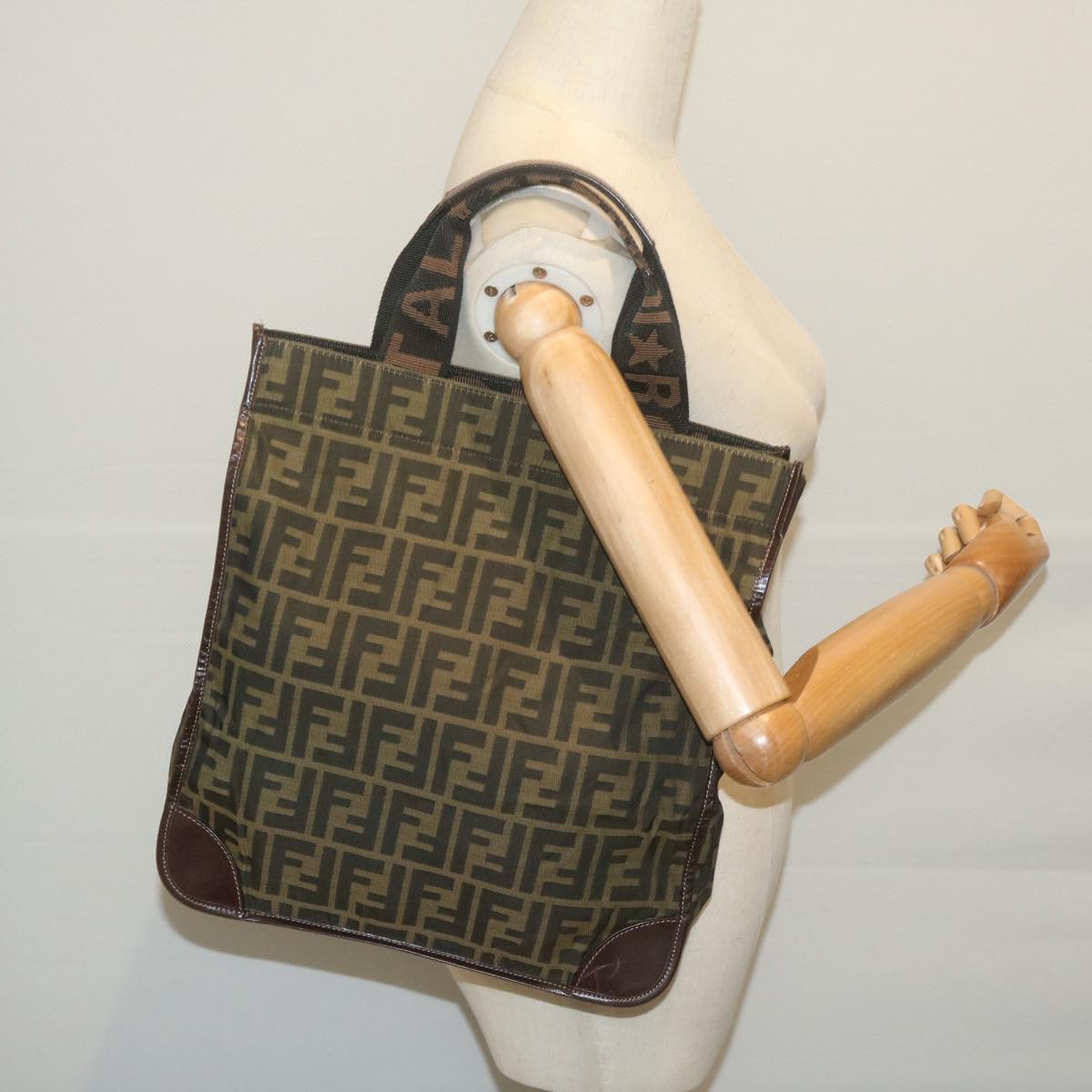 FENDI Zucca Canvas Hand Bag Black Brown 65271