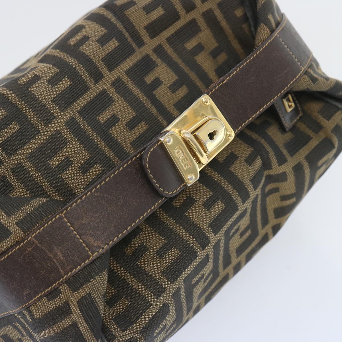 FENDI Zucca Canvas Vanity Hand Bag Brown 65366