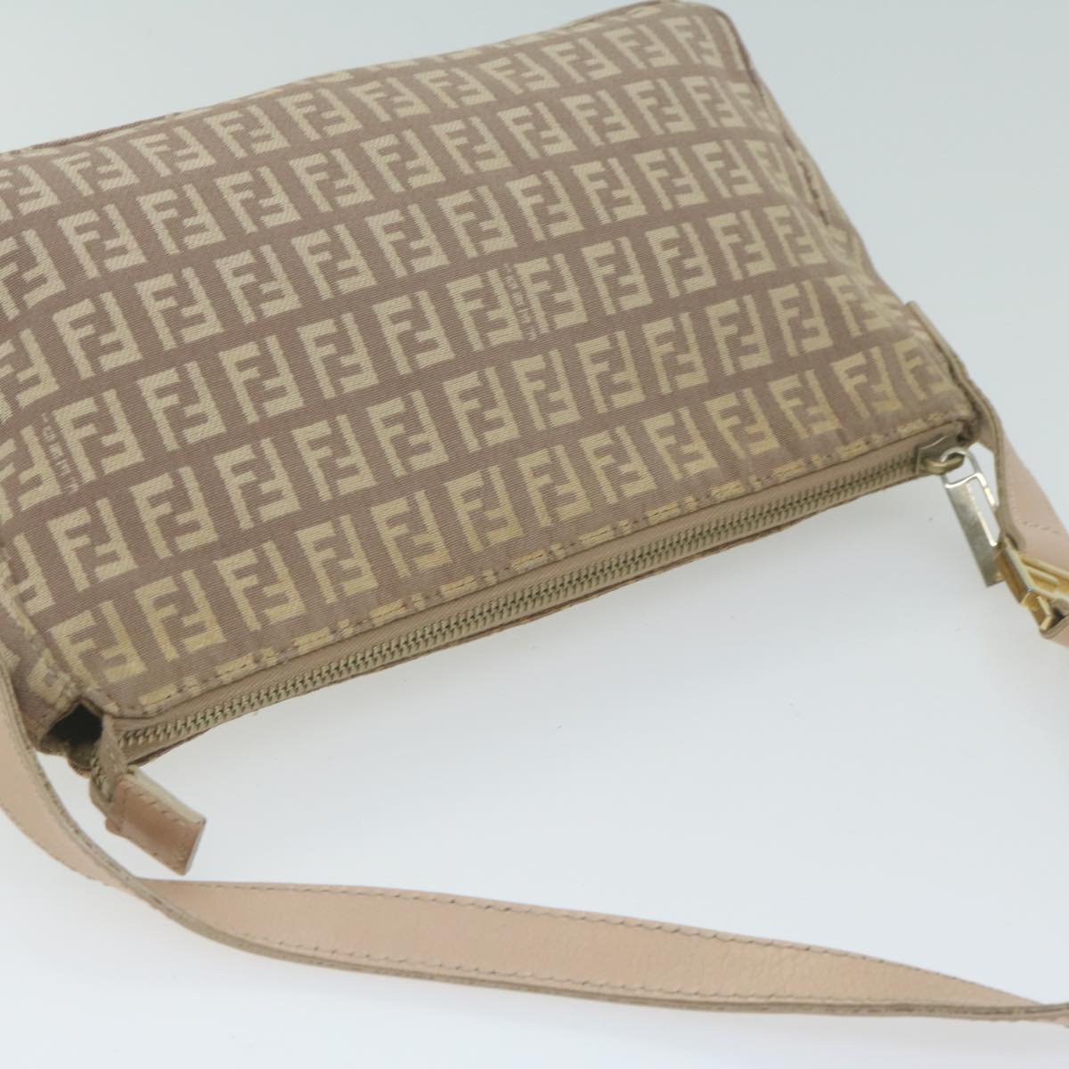 FENDI Zucchino Canvas Shoulder Bag Beige 65408