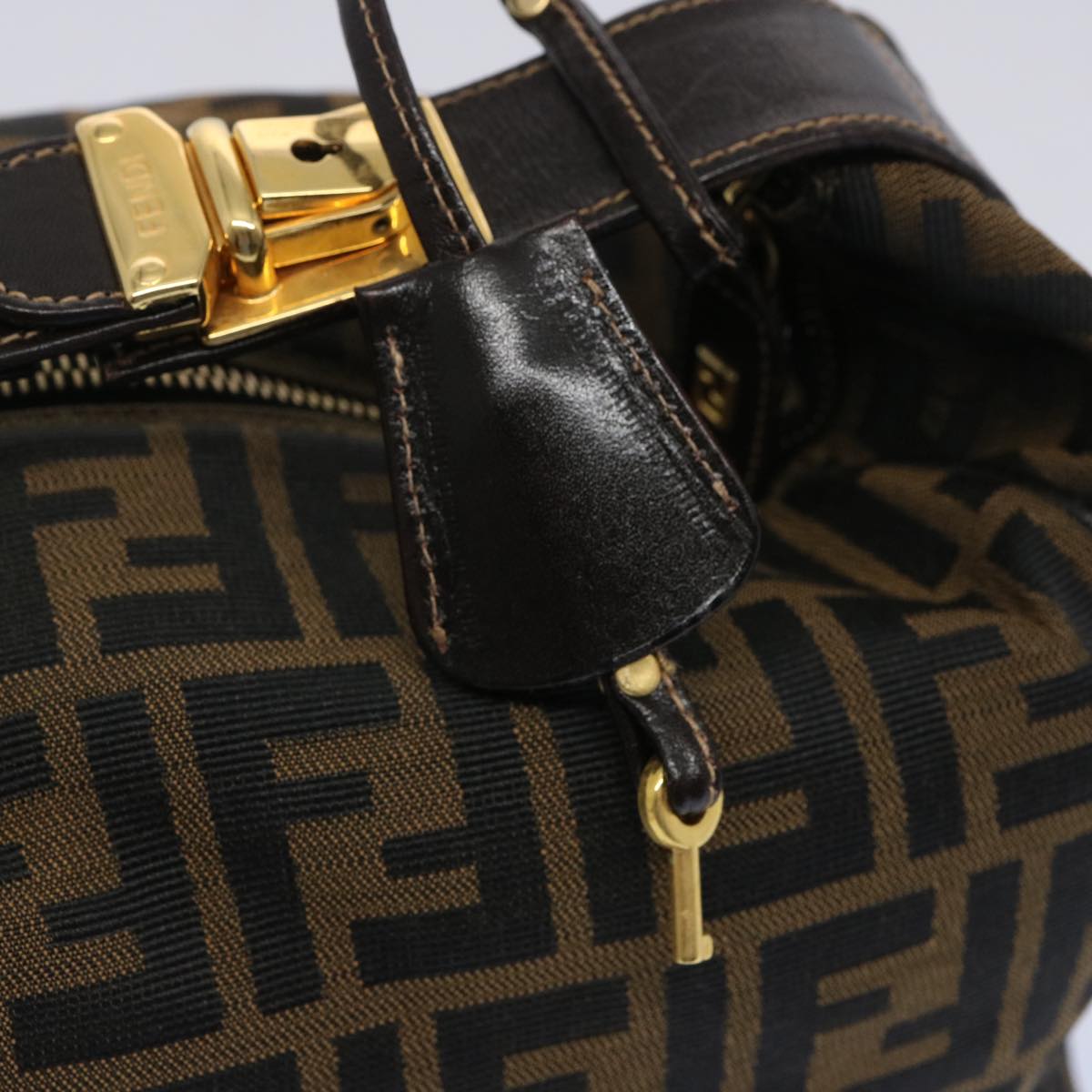 FENDI Zucca Canvas Vanity Cosmetic Pouch Brown Black 65535
