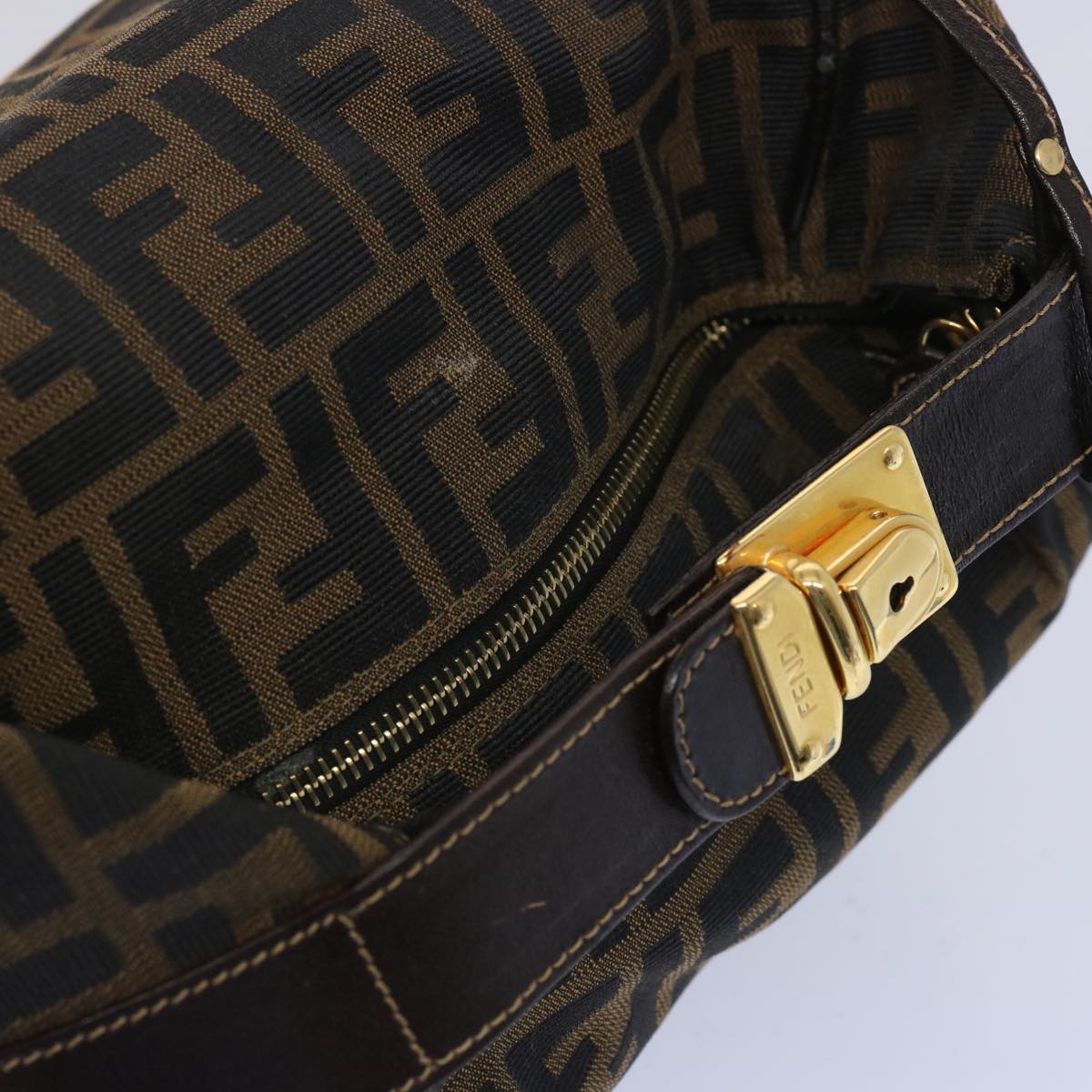 FENDI Zucca Canvas Vanity Cosmetic Pouch Brown Black 65535