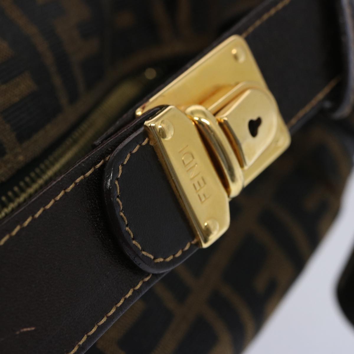 FENDI Zucca Canvas Vanity Cosmetic Pouch Brown Black 65535