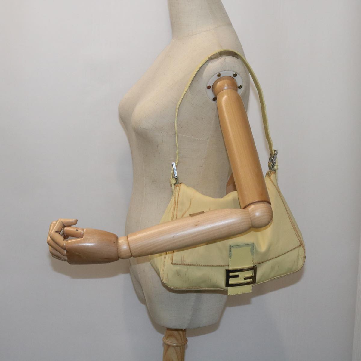 FENDI Mamma Baguette Shoulder Bag Nylon Yellow 65559