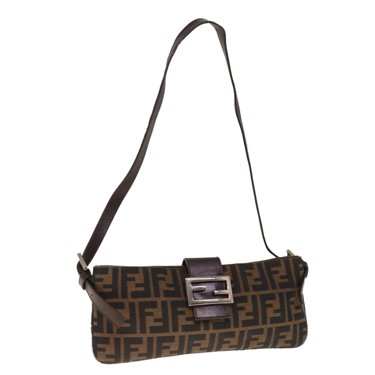 FENDI Zucca Canvas Mamma Baguette Shoulder Bag Brown Black 65651