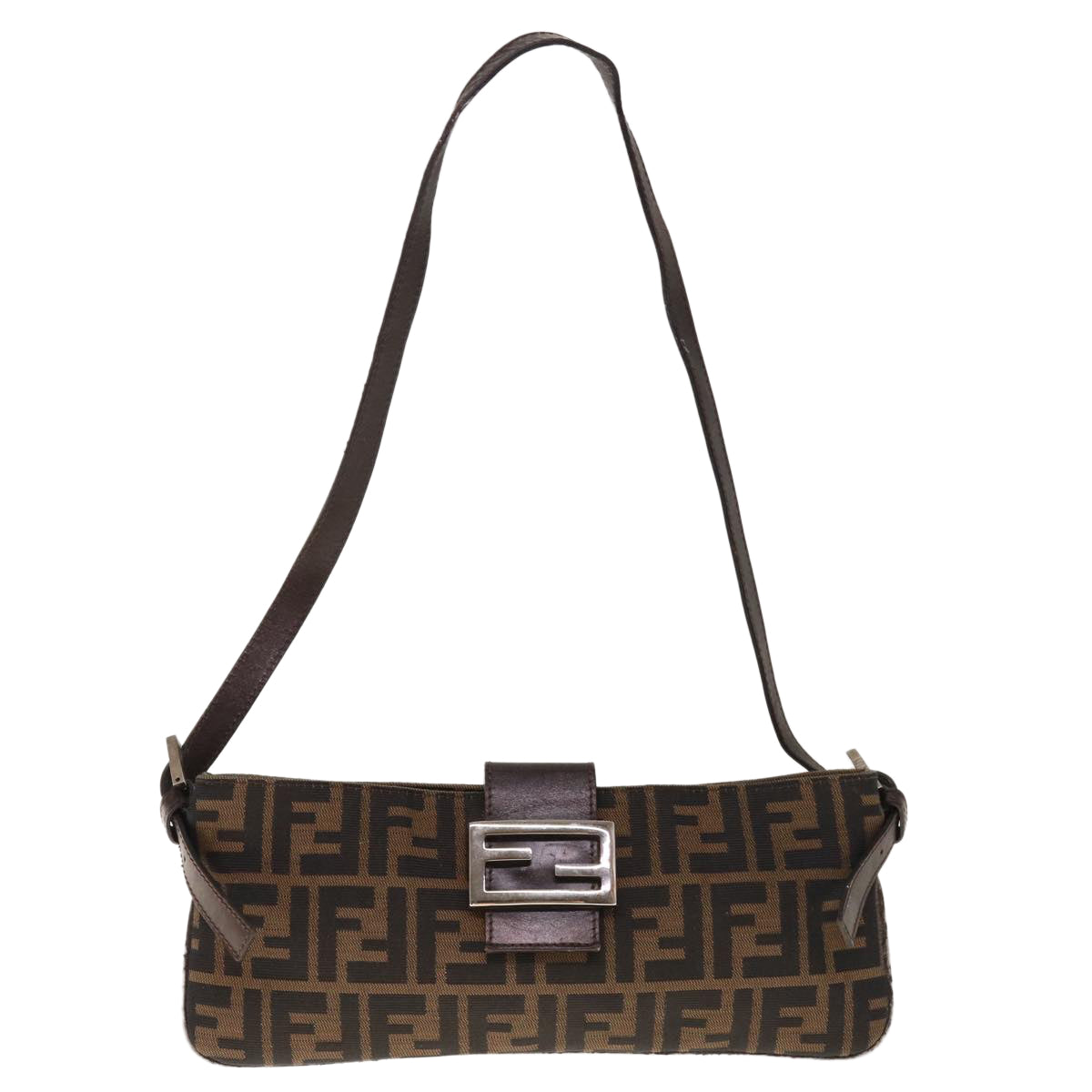 FENDI Zucca Canvas Mamma Baguette Shoulder Bag Brown Black 65651