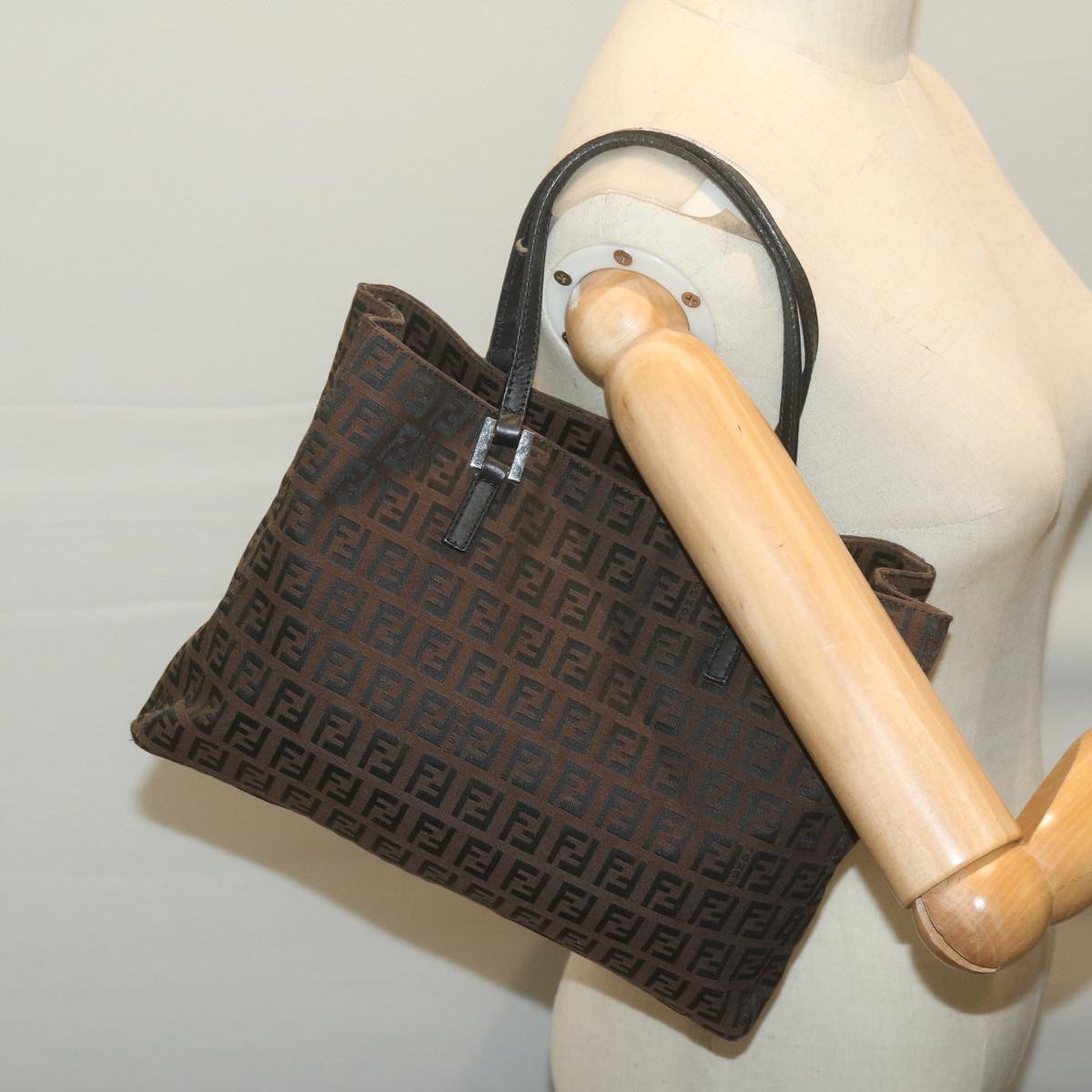 FENDI Zucchino Canvas Hand Bag Brown 65750