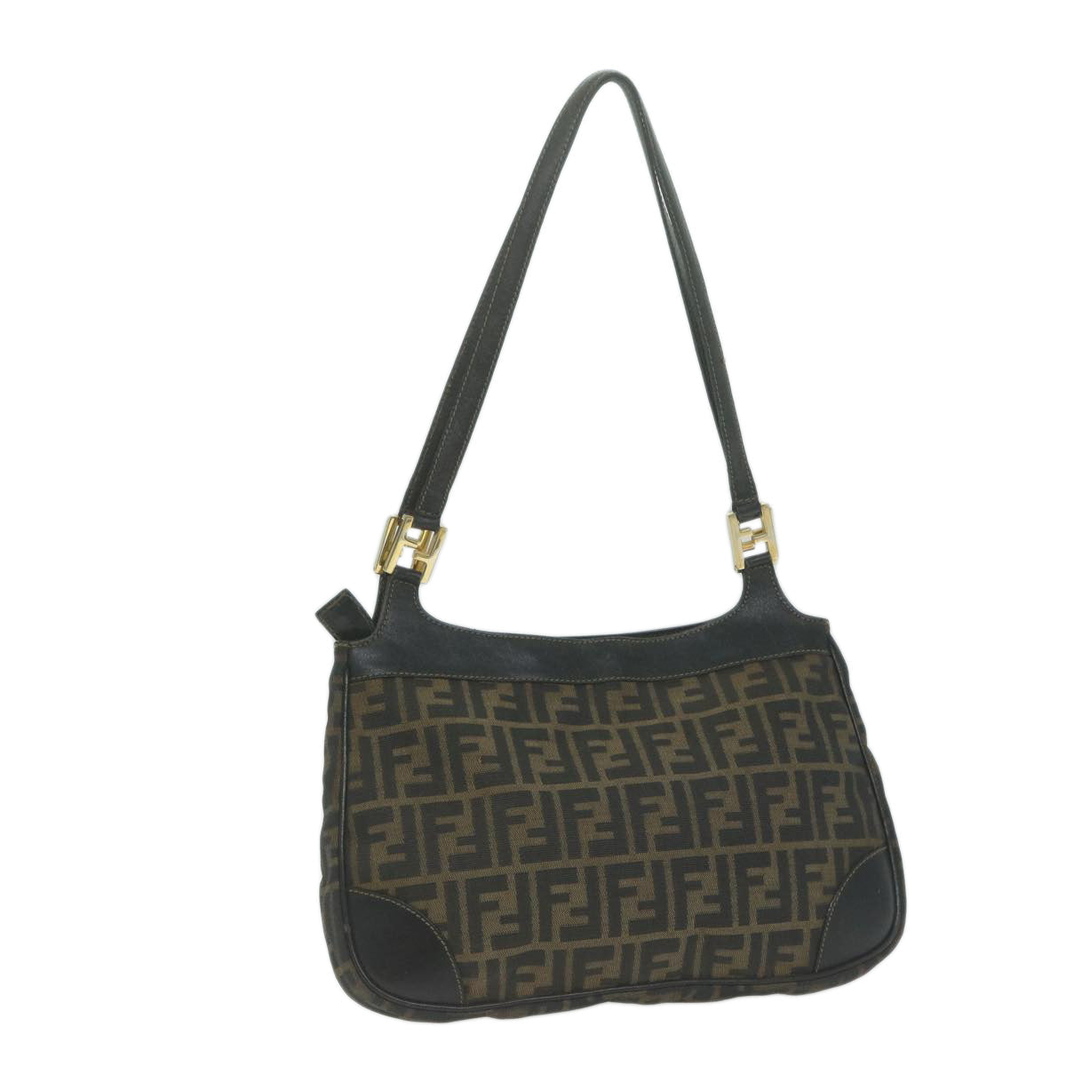 FENDI Zucca Canvas Shoulder Bag Brown Black 65752