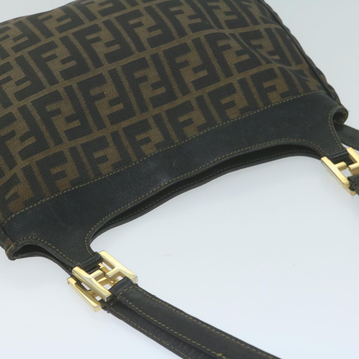 FENDI Zucca Canvas Shoulder Bag Brown Black 65752