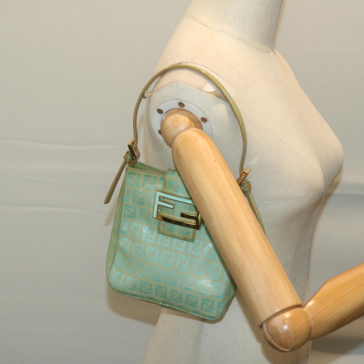 FENDI Zucchino Canvas Hand Bag Enamel Light Blue 65767