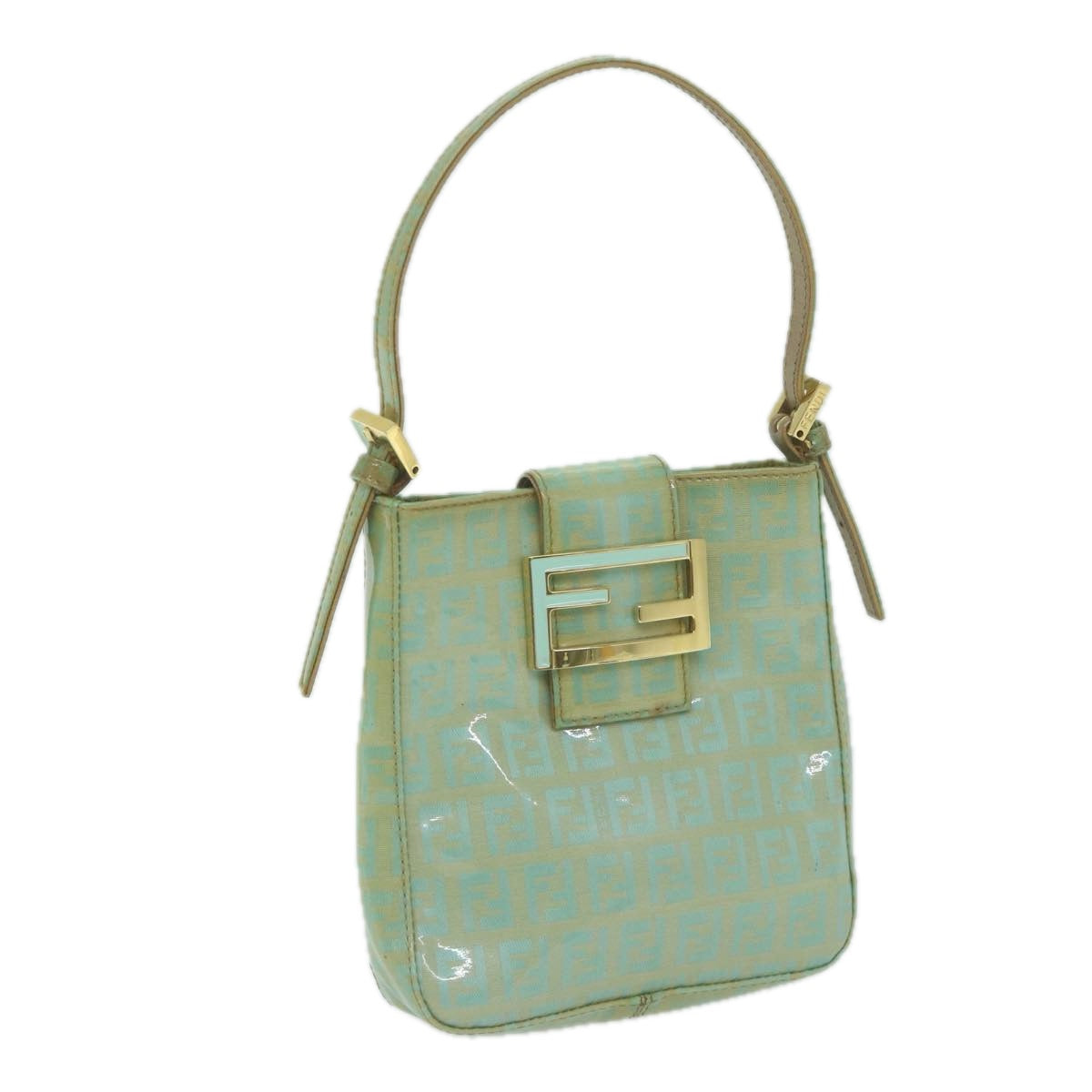 FENDI Zucchino Canvas Hand Bag Enamel Light Blue 65767
