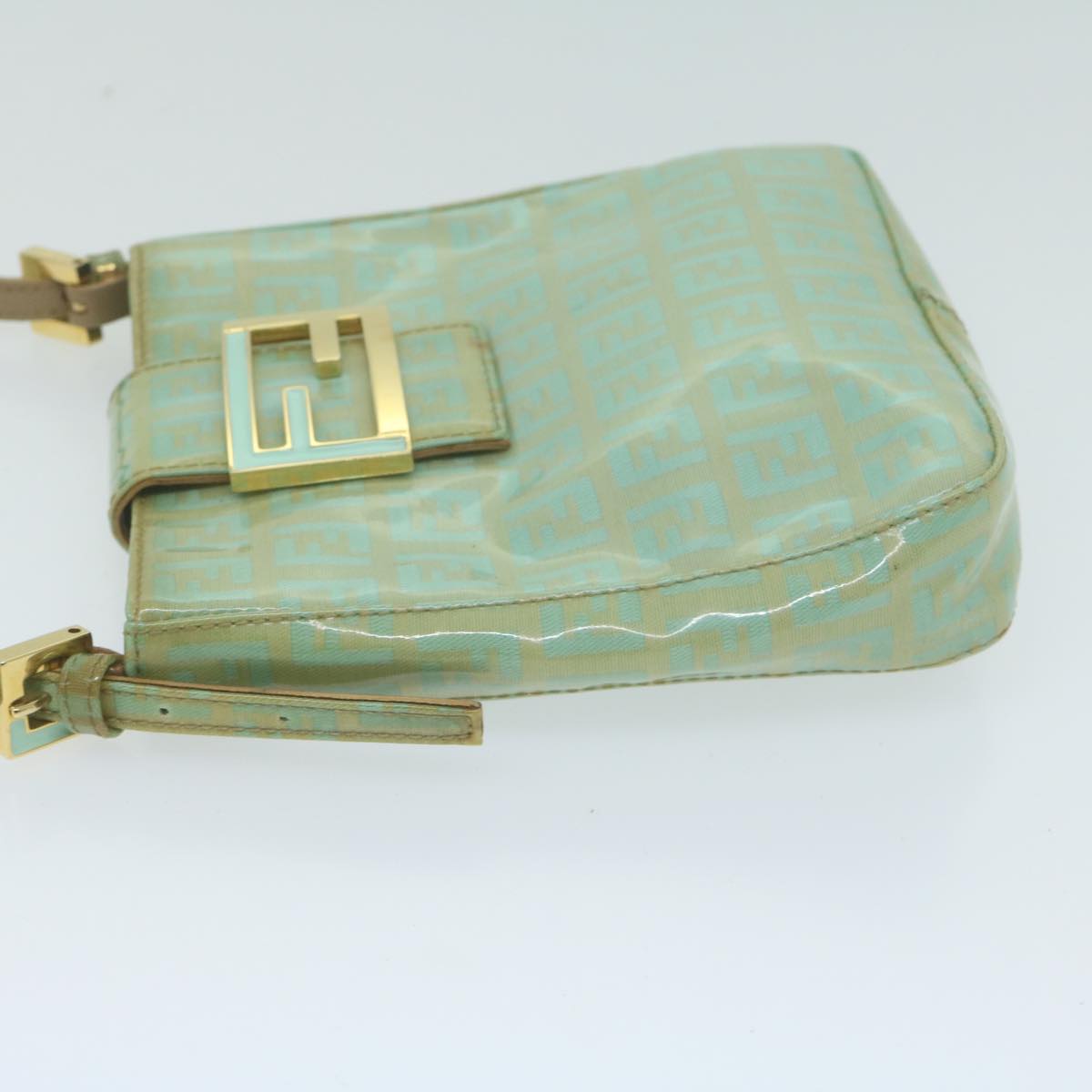 FENDI Zucchino Canvas Hand Bag Enamel Light Blue 65767