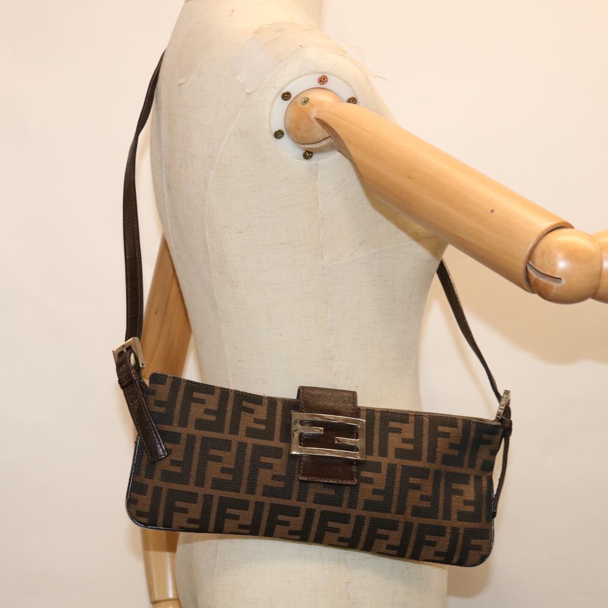 FENDI Zucca Canvas Mamma Baguette Shoulder Bag Brown 65778