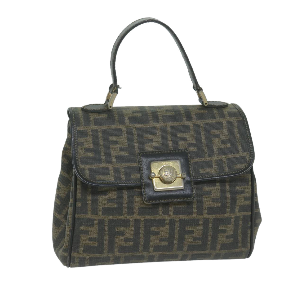 FENDI Zucca Canvas Hand Bag Black Brown 65831