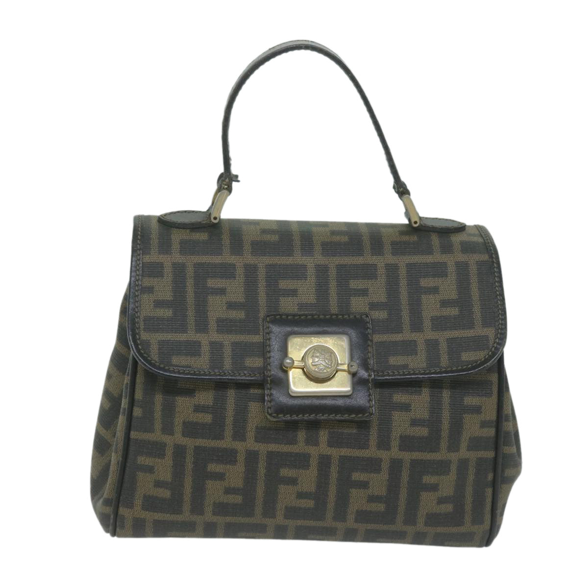 FENDI Zucca Canvas Hand Bag Black Brown 65831
