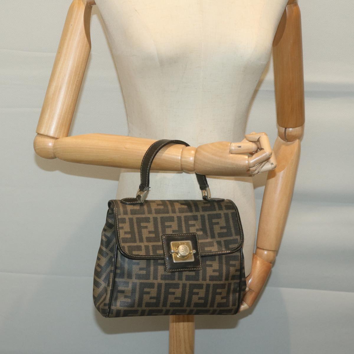 FENDI Zucca Canvas Hand Bag Black Brown 65831