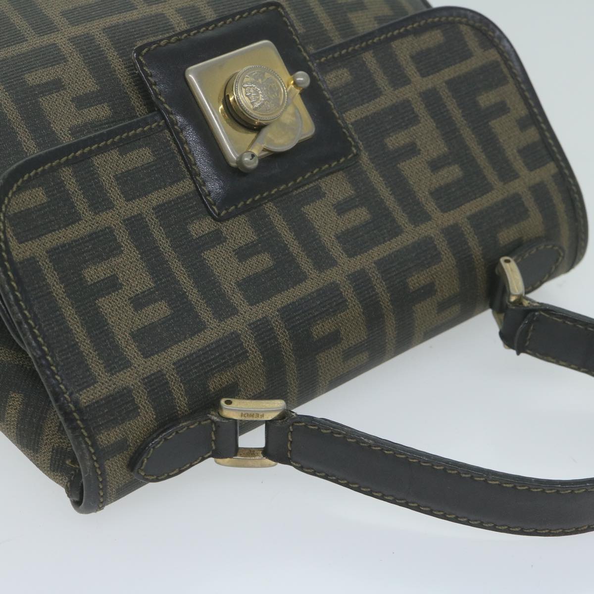 FENDI Zucca Canvas Hand Bag Black Brown 65831