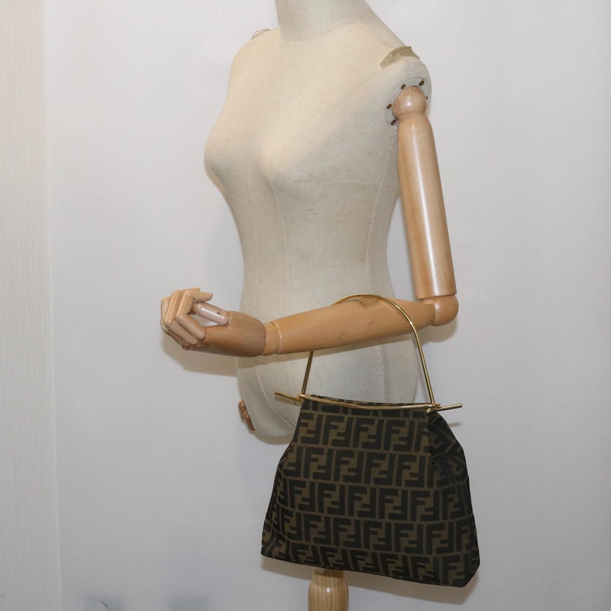 FENDI Zucca Canvas Hand Bag Black Brown 65856
