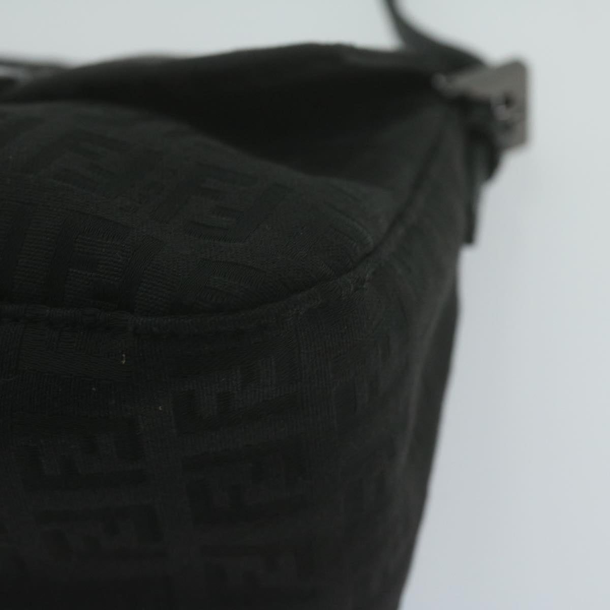 FENDI Zucchino Canvas Mamma Baguette Shoulder Bag Black 65904