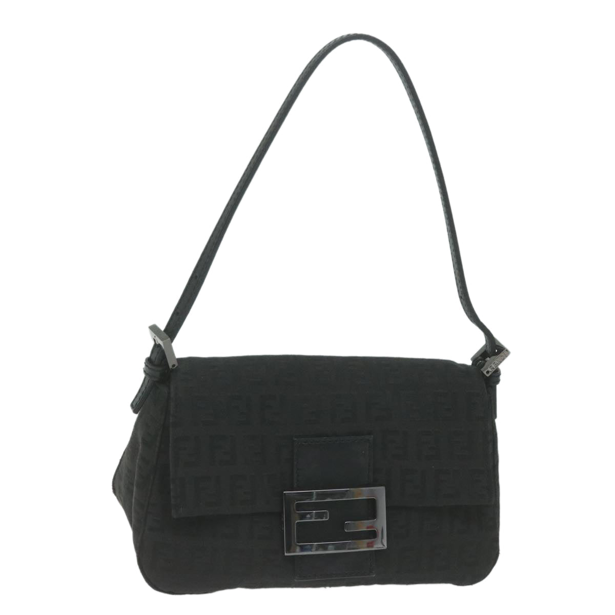 FENDI Zucchino Canvas Mamma Baguette Shoulder Bag Black 65904