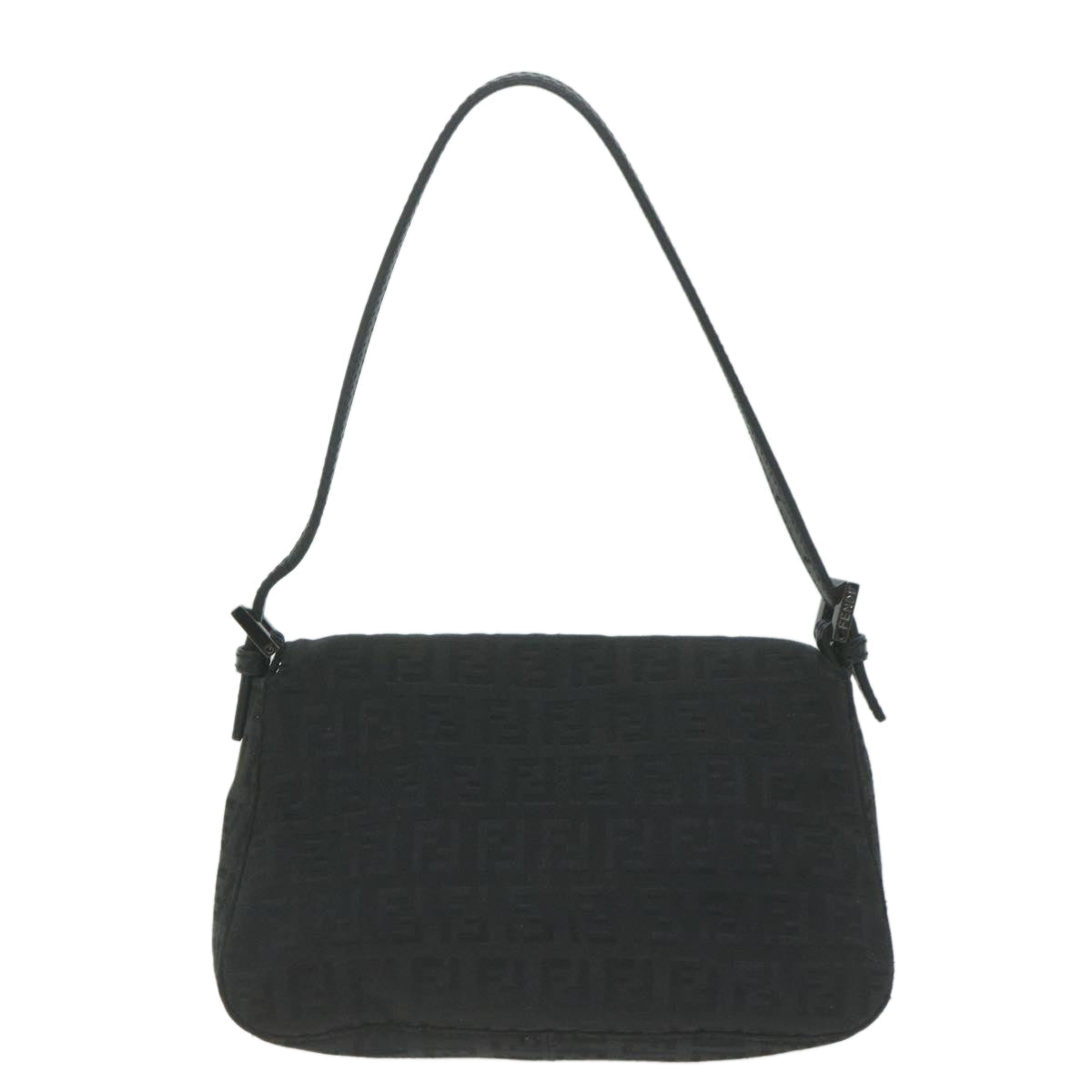 FENDI Zucchino Canvas Mamma Baguette Shoulder Bag Black 65904