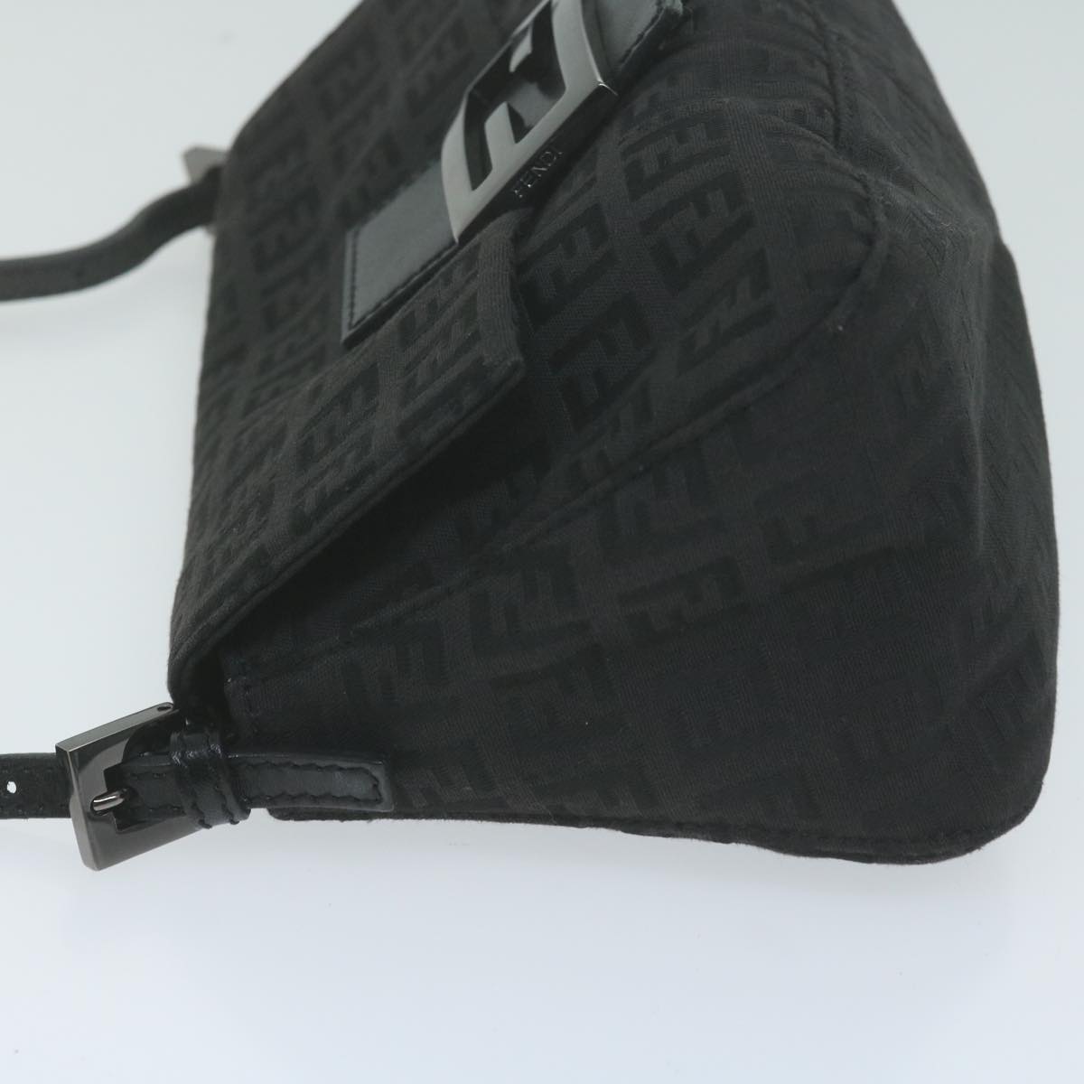 FENDI Zucchino Canvas Mamma Baguette Shoulder Bag Black 65904