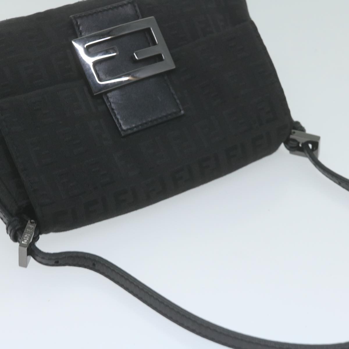 FENDI Zucchino Canvas Mamma Baguette Shoulder Bag Black 65904
