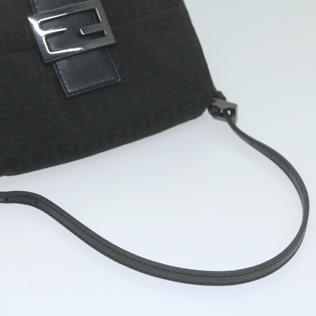 FENDI Zucchino Canvas Mamma Baguette Shoulder Bag Black 65904