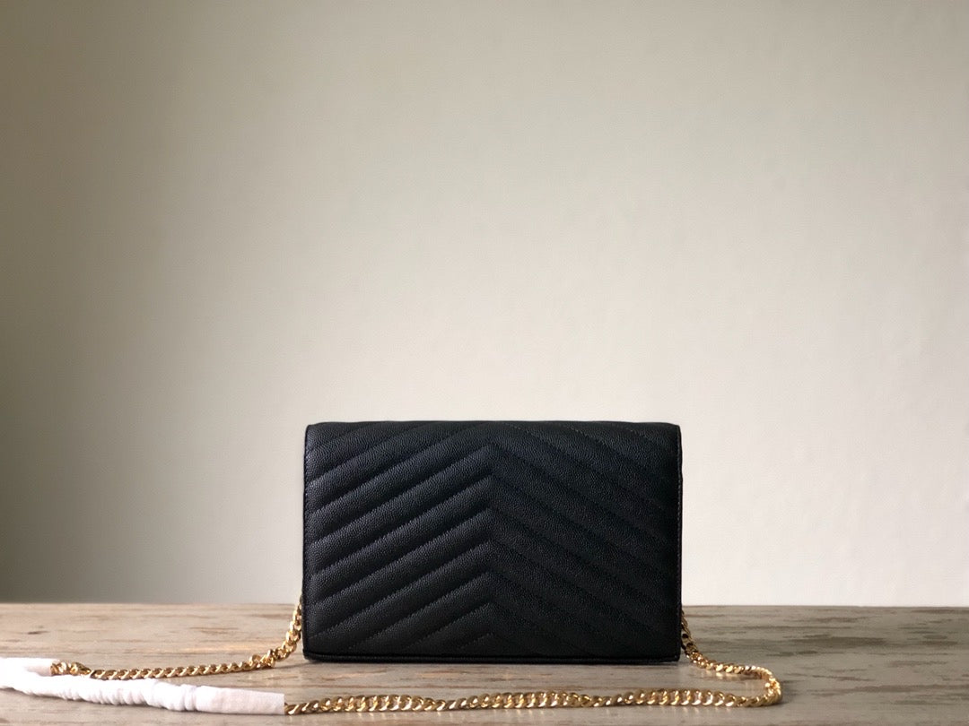 GLAMI Monogram Chain Wallet Black For Women 8.7in/23cm YSL