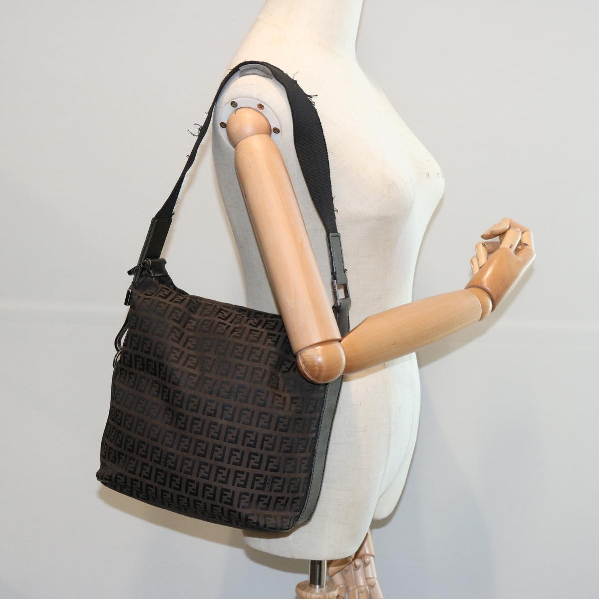 FENDI Zucchino Canvas Shoulder Bag Brown 66016