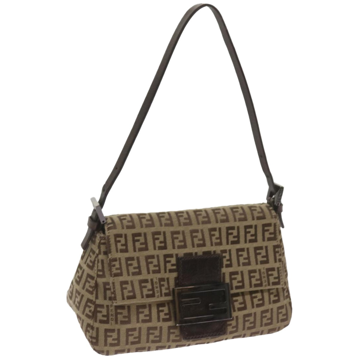 FENDI Zucchino Canvas Mamma Baguette Shoulder Bag Beige
