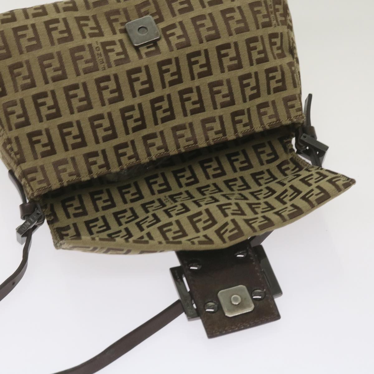 FENDI Zucchino Canvas Mamma Baguette Shoulder Bag Beige