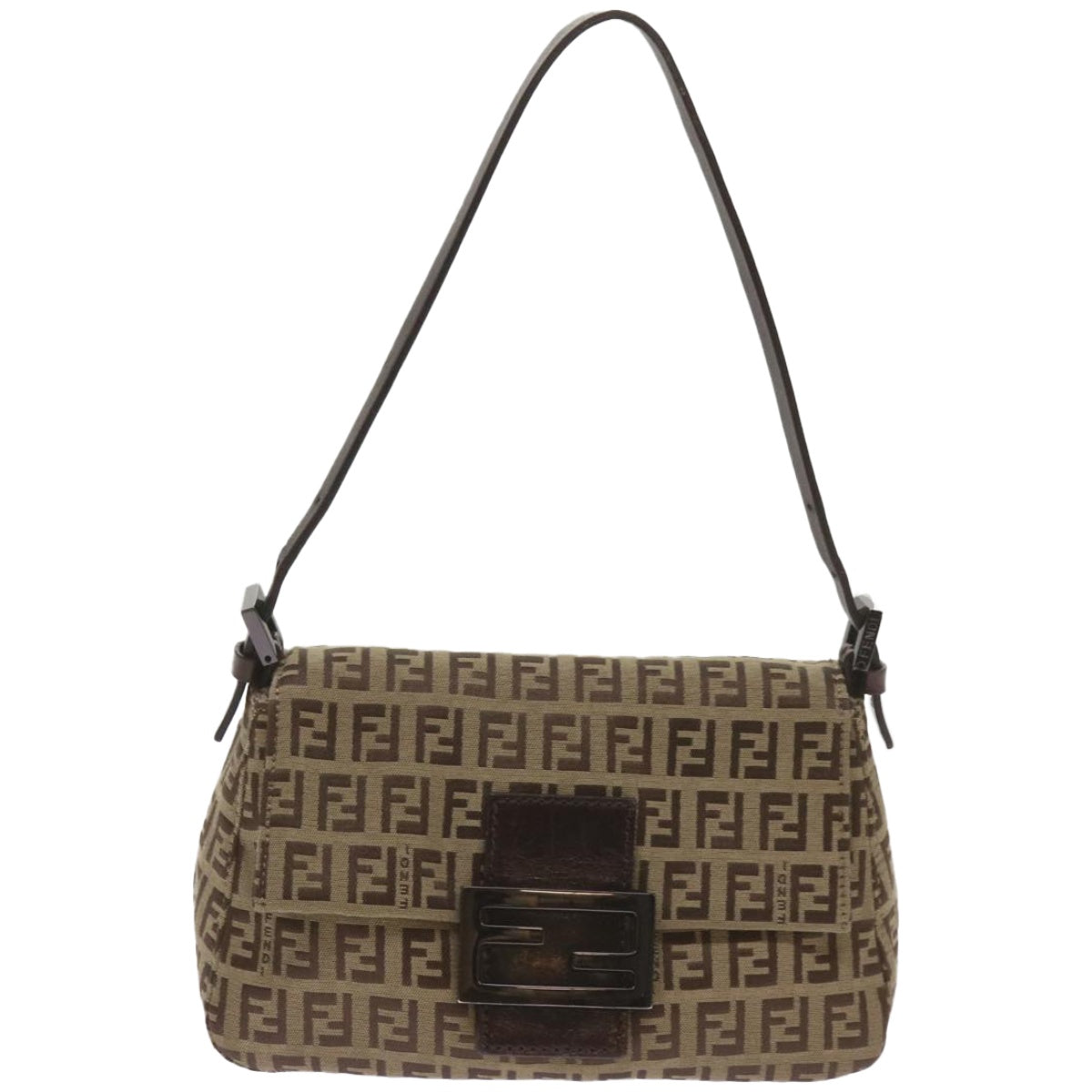 FENDI Zucchino Canvas Mamma Baguette Shoulder Bag Beige
