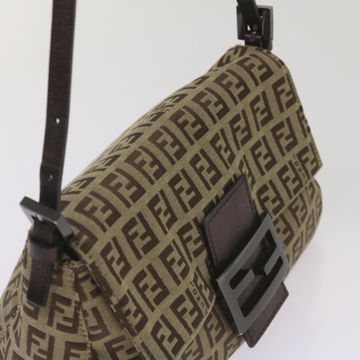 FENDI Zucchino Canvas Mamma Baguette Shoulder Bag Beige