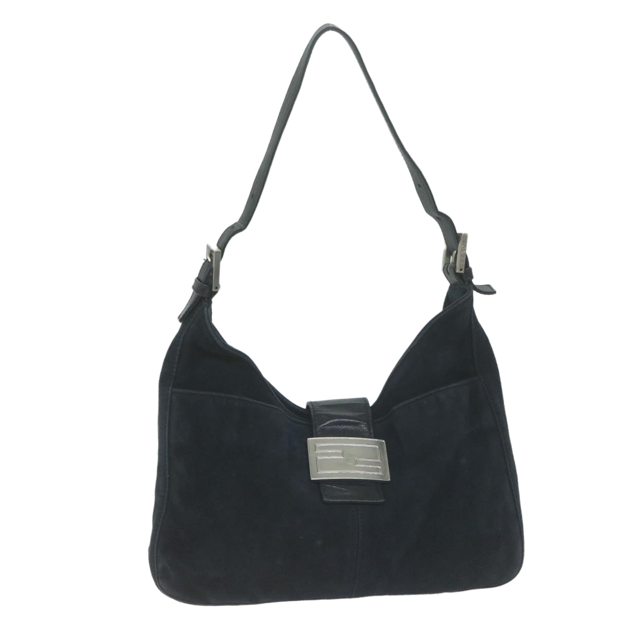 FENDI Mamma Baguette Shoulder Bag Suede Navy 66049