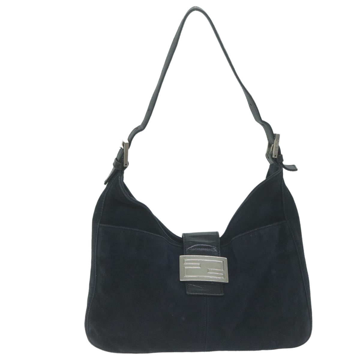 FENDI Mamma Baguette Shoulder Bag Suede Navy 66049