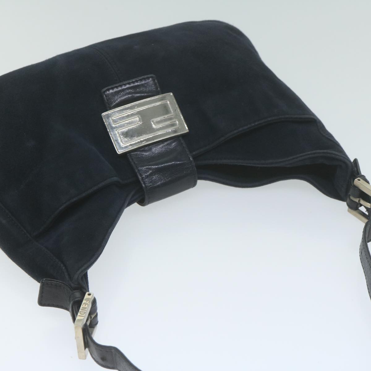 FENDI Mamma Baguette Shoulder Bag Suede Navy 66049